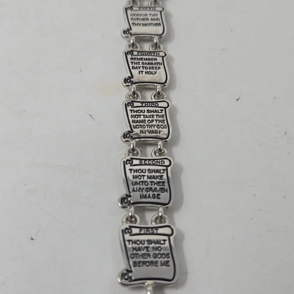 Avon Ten Commandments Bracelet Silvertone Scroll Link Religious Vintage Boxed